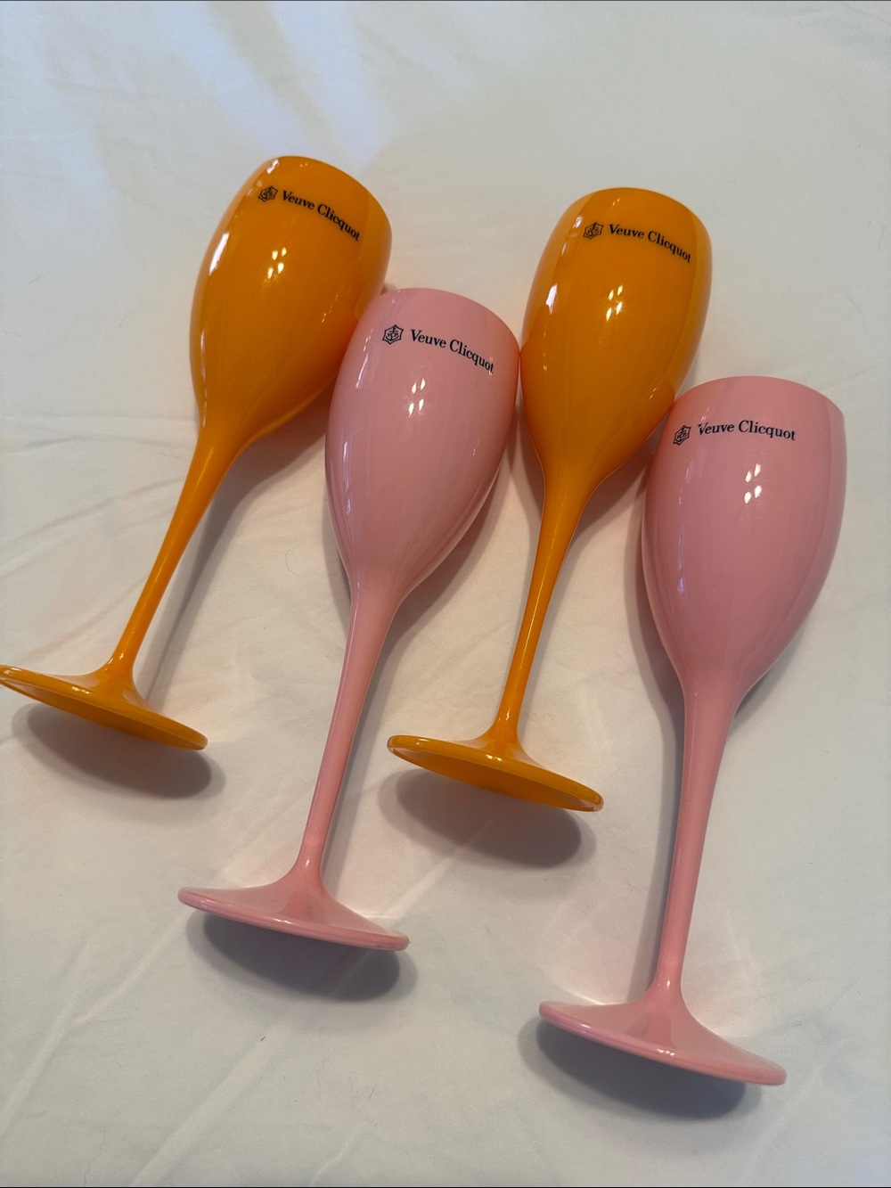 Veuve Clicquot pink and Yellow Plastic Party Flutes x 4